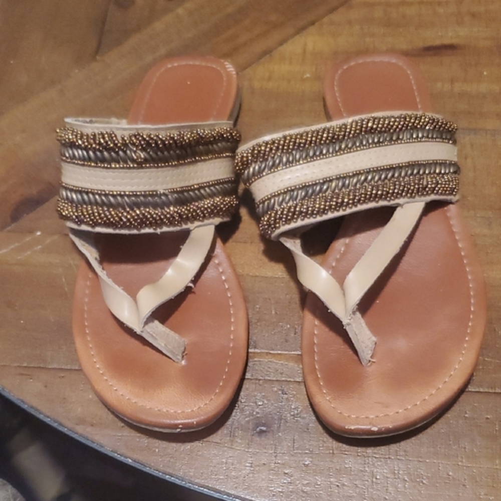 Chic Beaded Tan Sandals